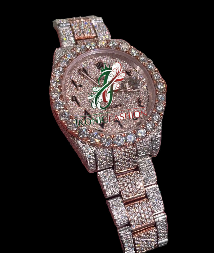 VVS Lab Diamond Rolex Watch Rose Gold Designer Date Just  “Pass Diamond Test”