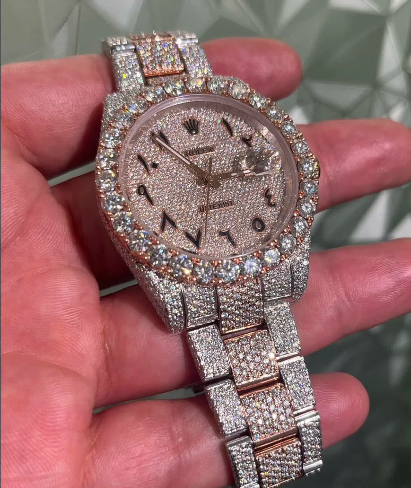 VVS Lab Diamond Rolex Watch Rose Gold Designer Date Just  “Pass Diamond Test”