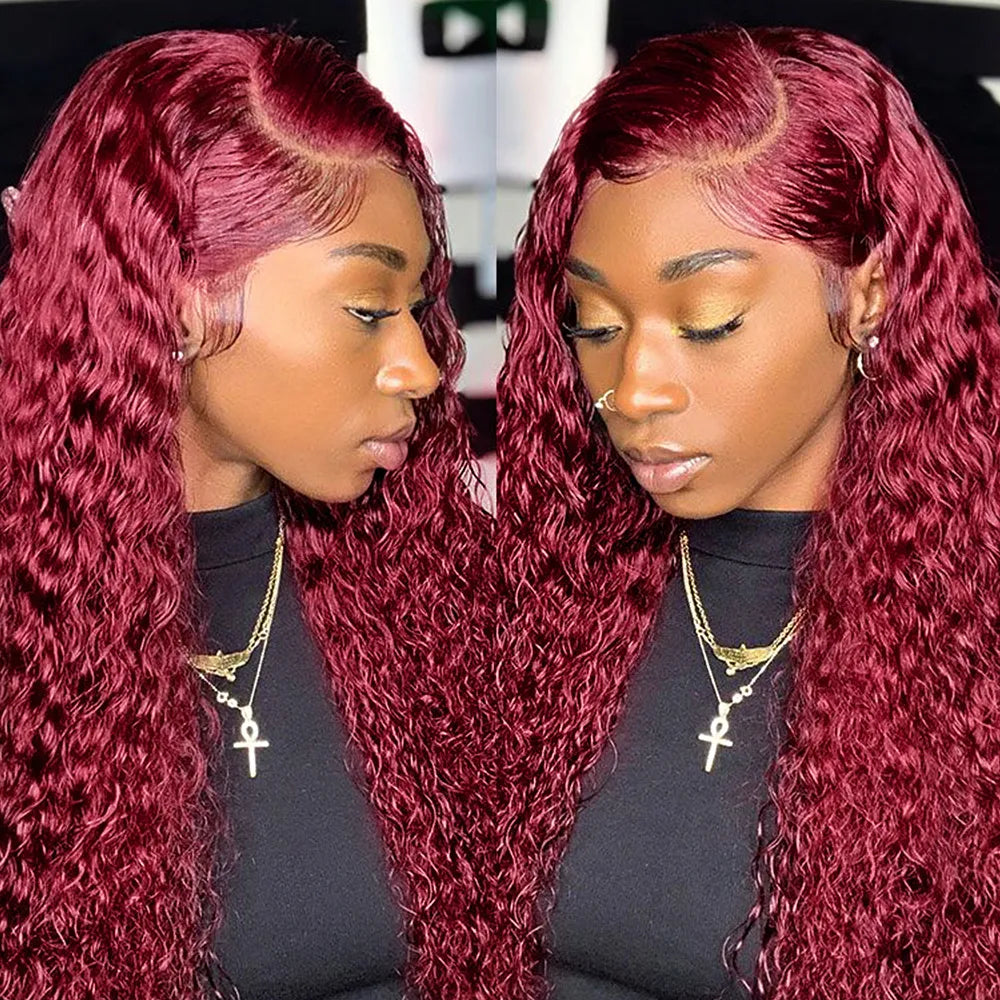Burgundy Lace Front Wig 40 Inch Deep Wave Frontal Wig