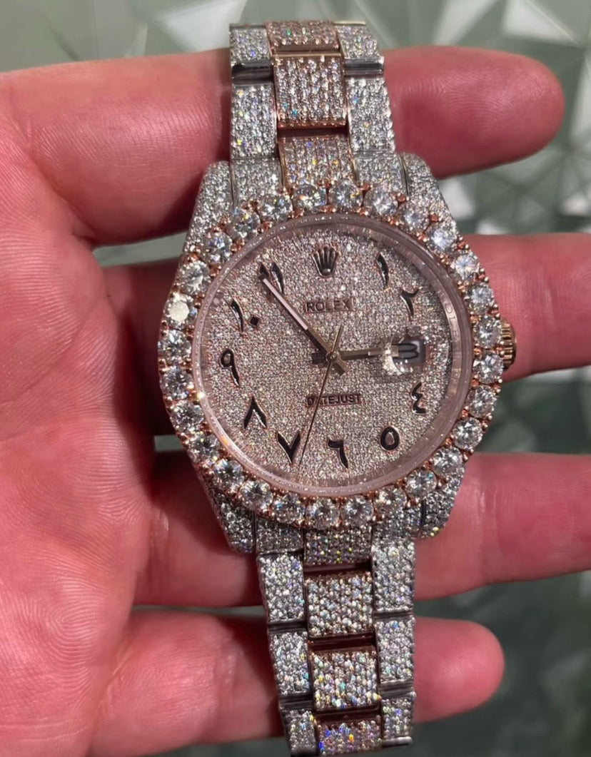 VVS Lab Diamond Rolex Watch Rose Gold Designer Date Just  “Pass Diamond Test”