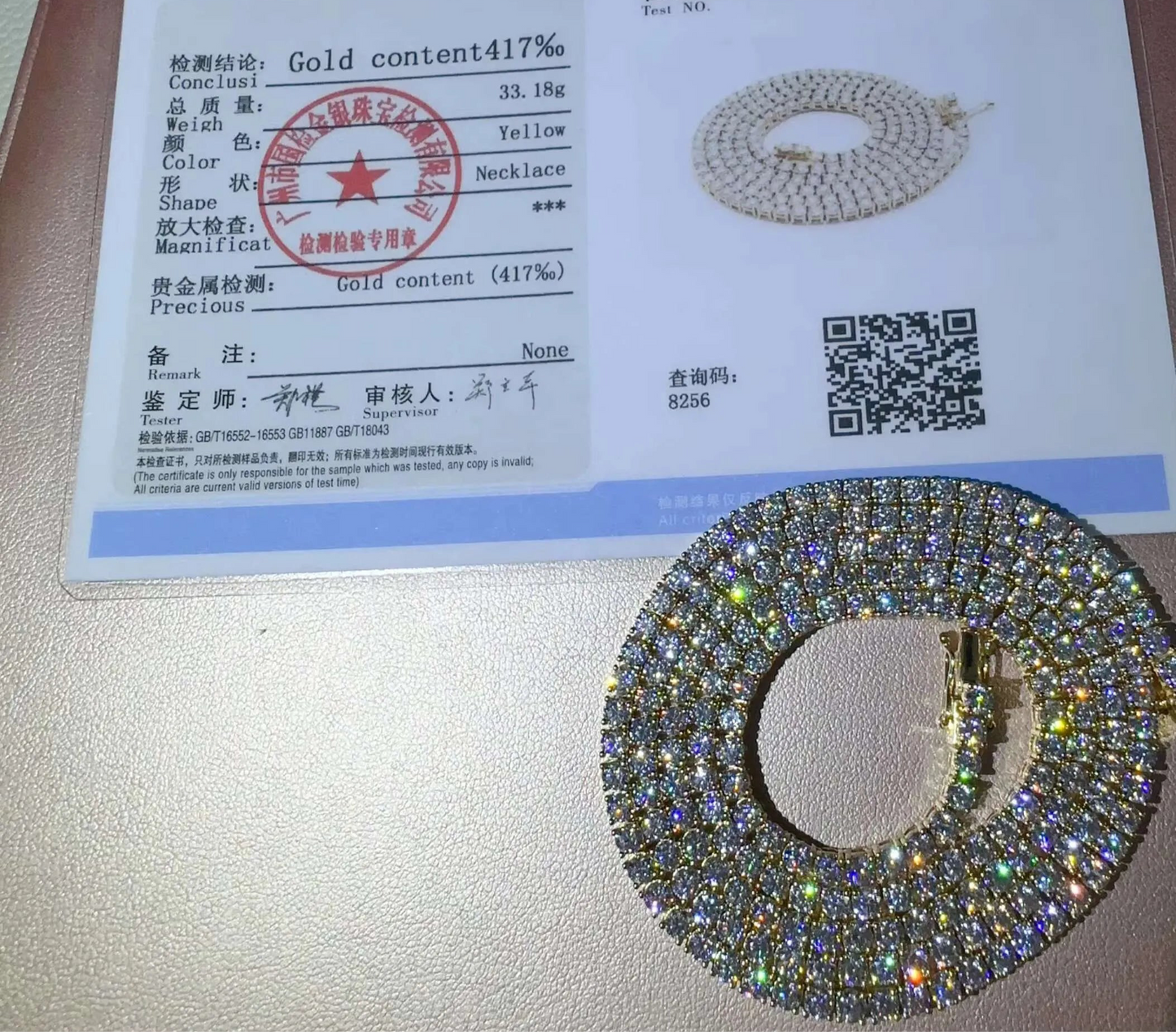 Real Gold VVS Lab Diamond Iced Out Jewelry Moissanite Lab Diamond Tennis Chain "Pass Diamond Test"
