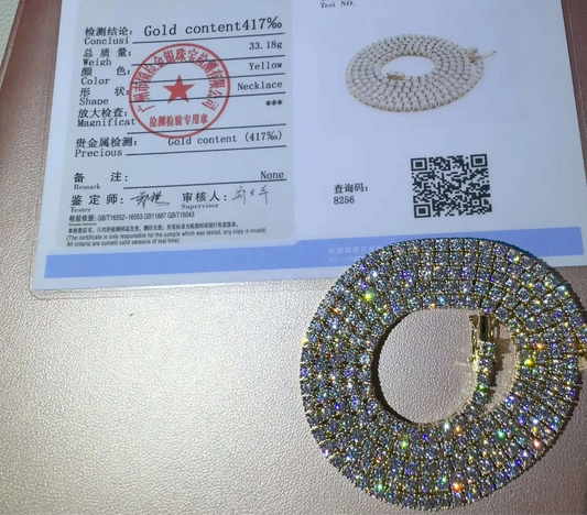 Real Gold VVS Lab Diamond Iced Out Jewelry Moissanite Lab Diamond Tennis Chain "Pass Diamond Test"