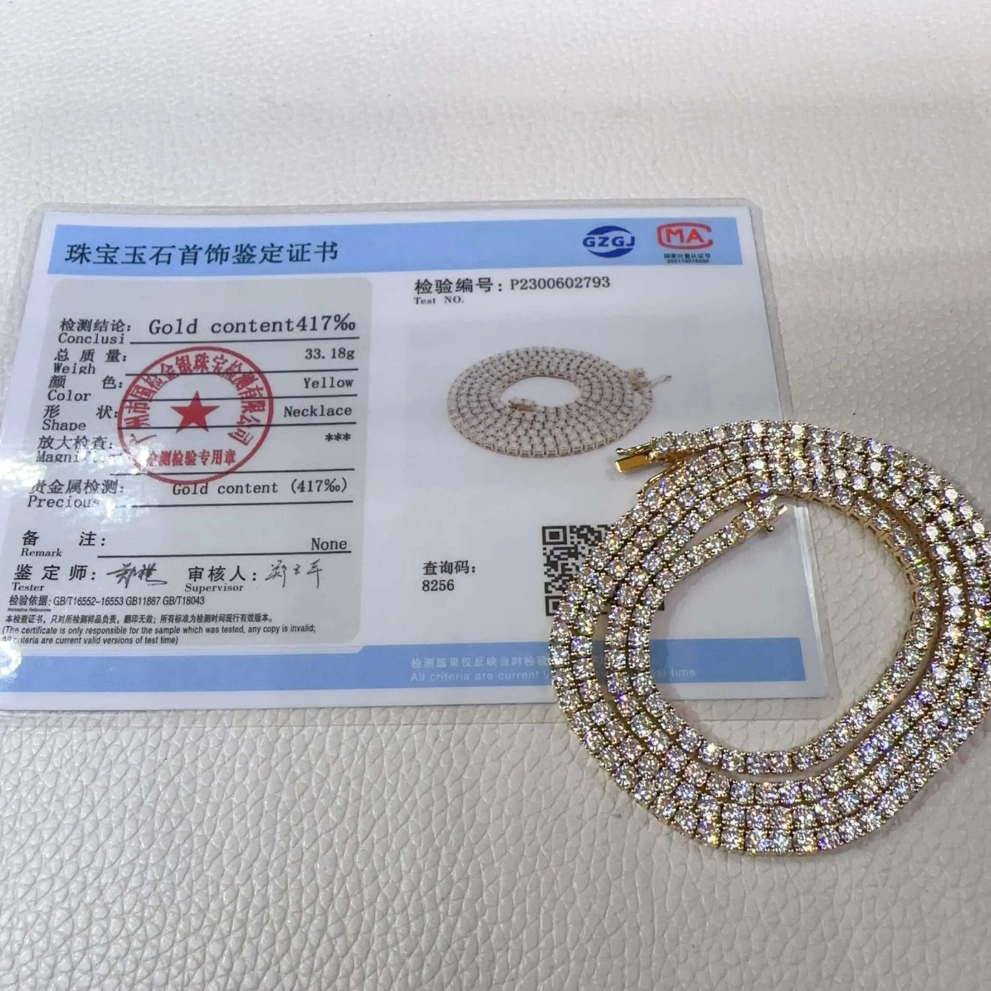 Real Gold VVS Lab Diamond Iced Out Jewelry Moissanite Lab Diamond Tennis Chain "Pass Diamond Test"