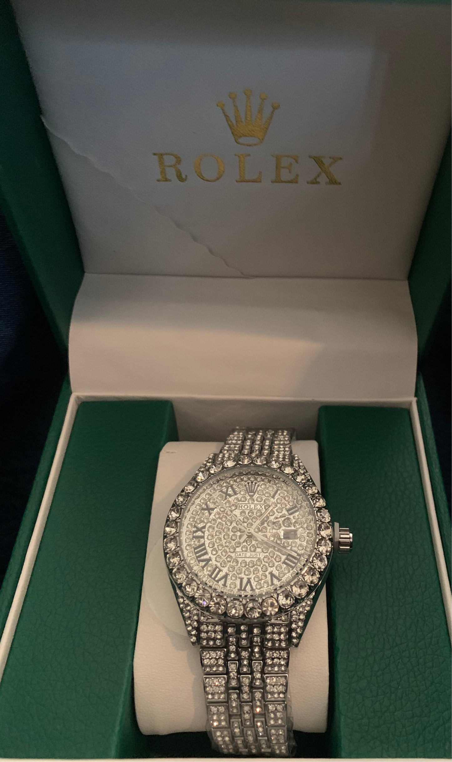 VVS Lab Diamond Rolex Watch silver Designer  “Pass Diamond Test”