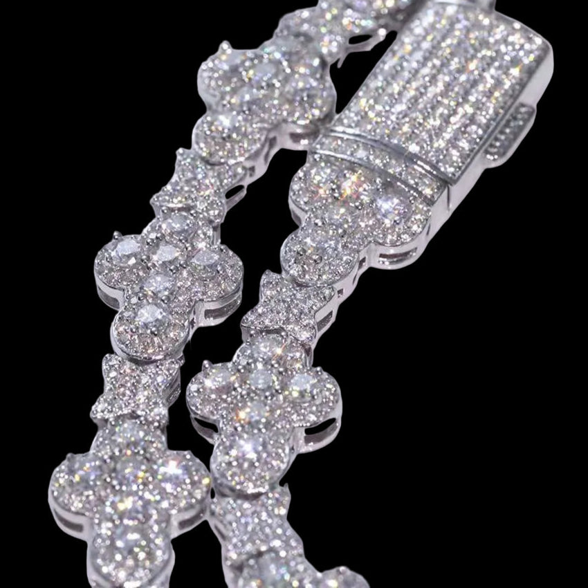 VVS Moissanite Gold Silver Cross Bracelet 925 Sterling Silver Bracelet "pass diamond test"