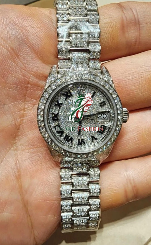 VVS lab Diamond Rolex Stainless Silver Designer Watch “Pass Diamond Test”