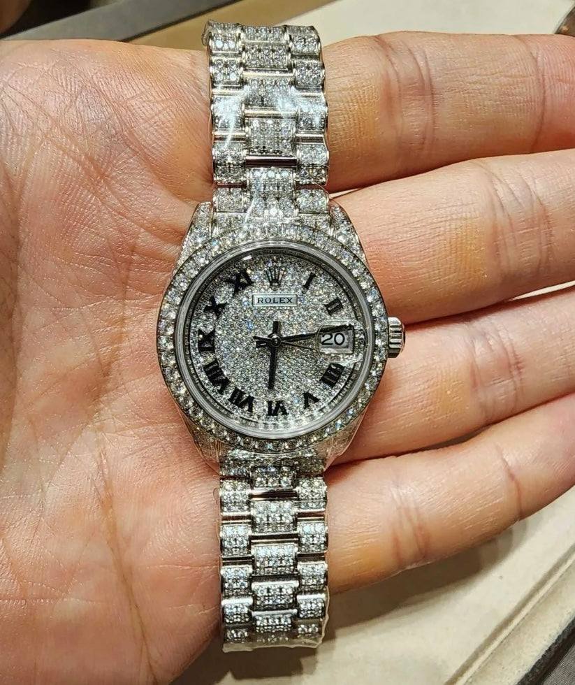 VVS lab Diamond Rolex Stainless Silver Designer Watch “Pass Diamond Test”