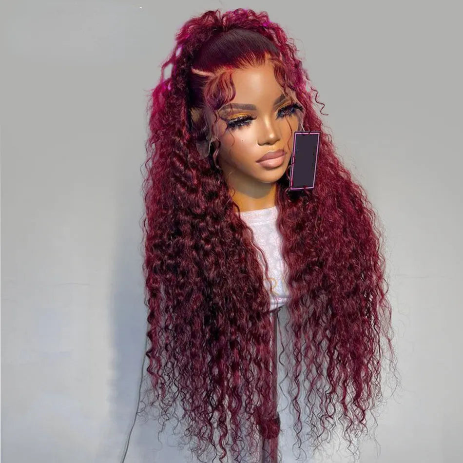 Burgundy Lace Front Wig 40 Inch Deep Wave Frontal Wig