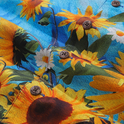 100% Cotton Hawaiian Shirt For Men Sunflowers Growing Wild Camp Collar Shirt By Sun