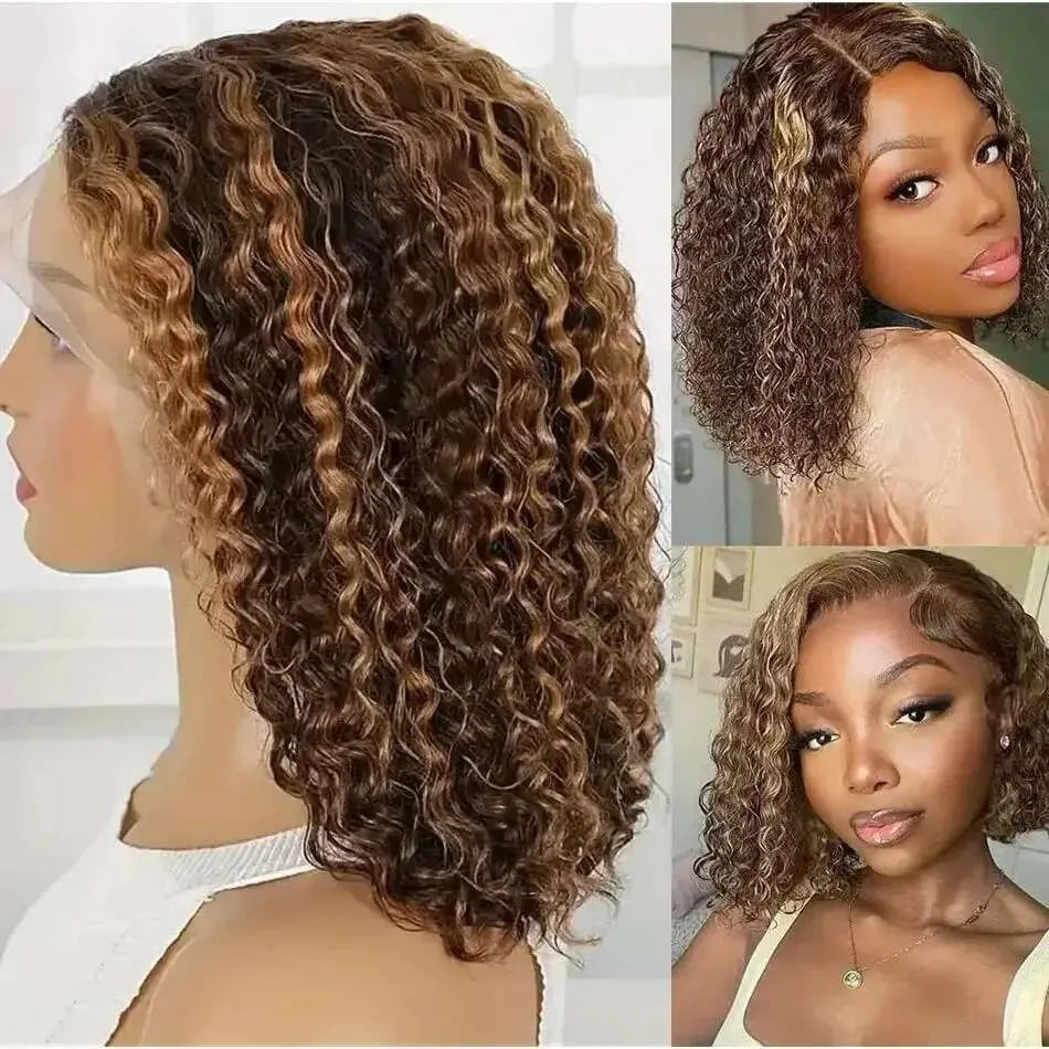 Deep Water Wave Bob Highlighted Curly 13x4 13x6 Lace Front Brazilian 100% Real Human Hair 7x5 Glueless Short Wig