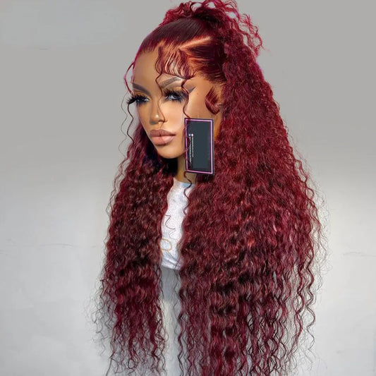 Burgundy Lace Front Wig 40 Inch Deep Wave Frontal Wig