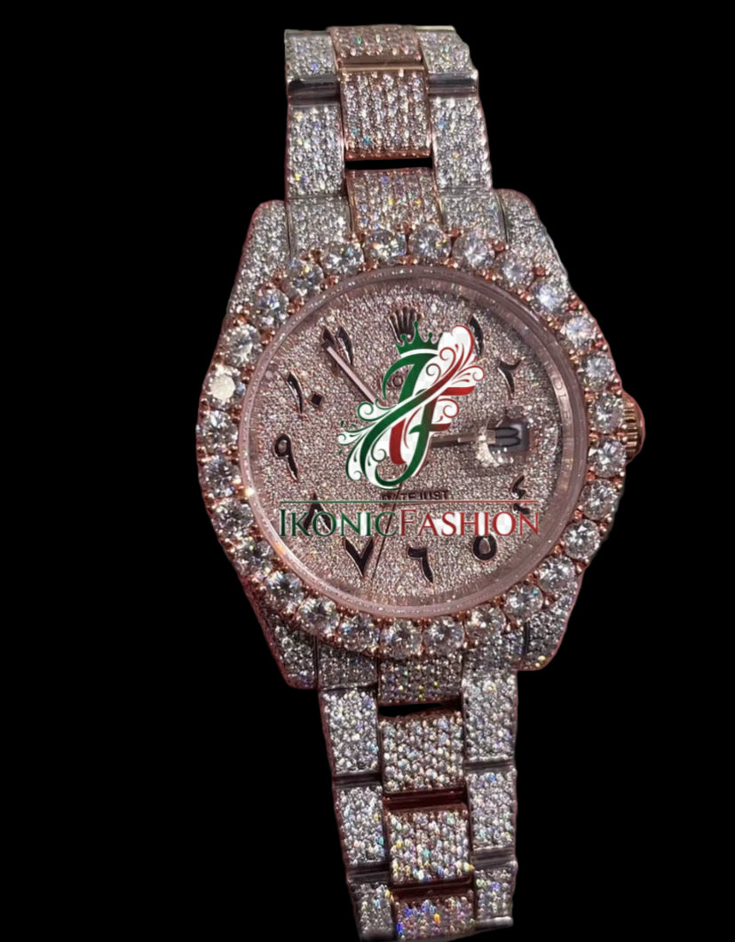 VVS Lab Diamond Rolex Watch Rose Gold Designer Date Just  “Pass Diamond Test”