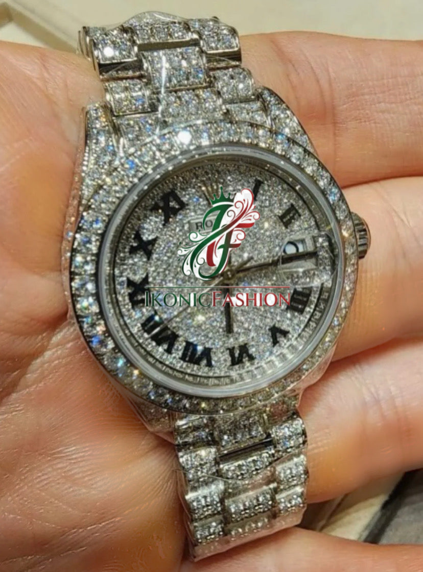 VVS lab Diamond Rolex Stainless Silver Designer Watch “Pass Diamond Test”