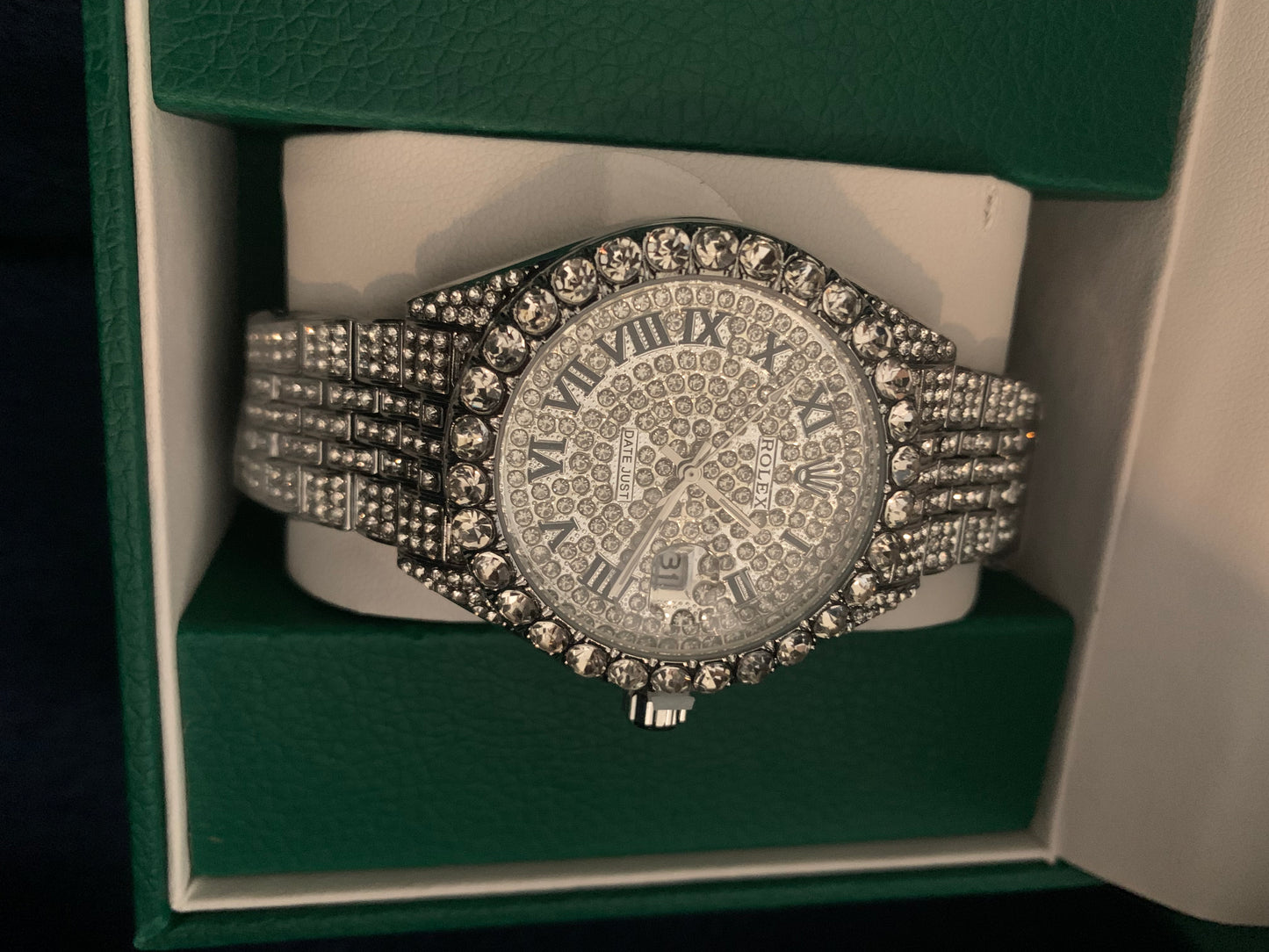 VVS Lab Diamond Rolex Watch silver Designer  “Pass Diamond Test”