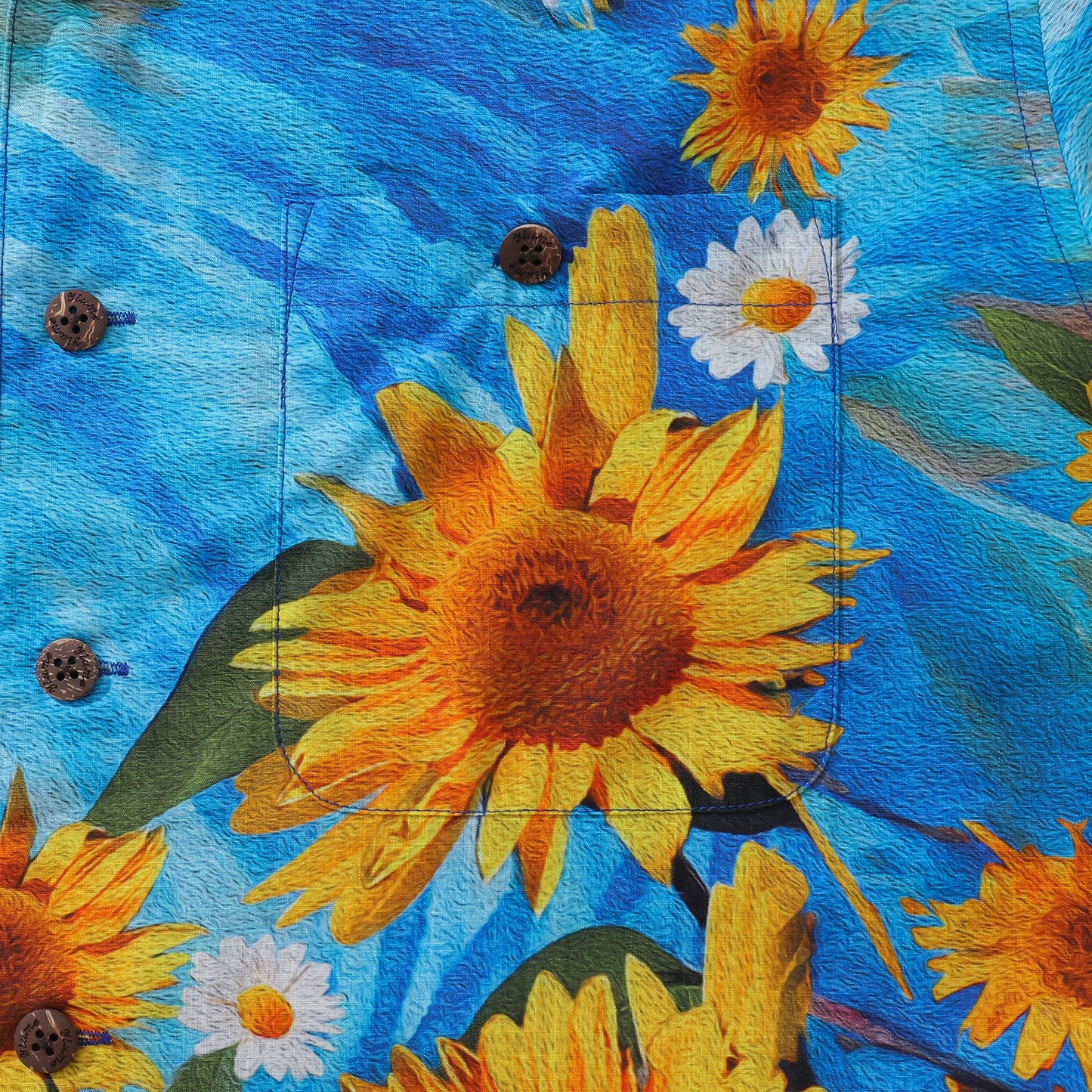 100% Cotton Hawaiian Shirt For Men Sunflowers Growing Wild Camp Collar Shirt By Sun