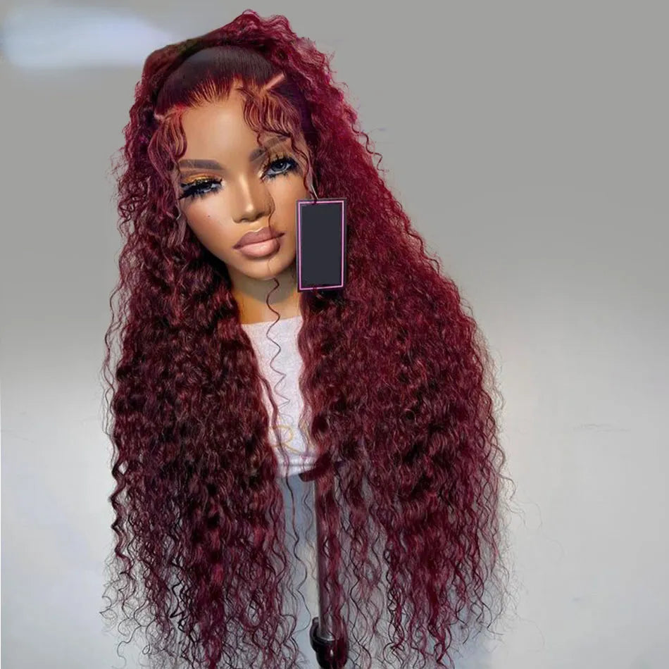 Burgundy Lace Front Wig 40 Inch Deep Wave Frontal Wig