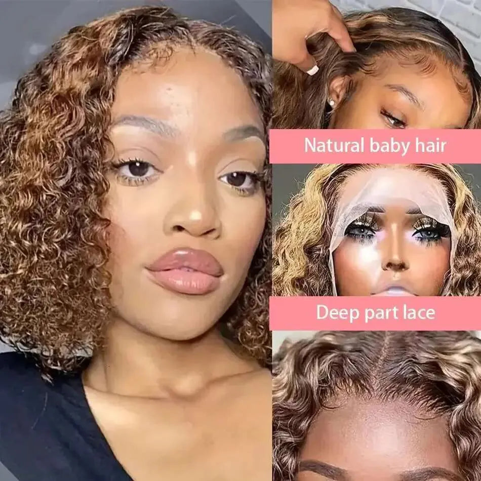 Deep Water Wave Bob Highlighted Curly 13x4 13x6 Lace Front Brazilian 100% Real Human Hair 7x5 Glueless Short Wig