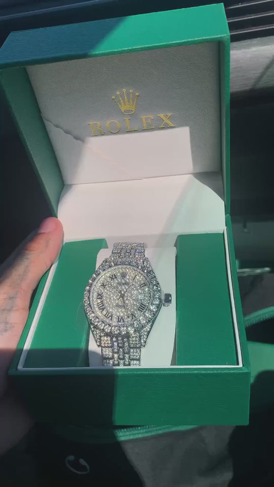 VVS Lab Diamond Rolex Watch silver Designer  “Pass Diamond Test”